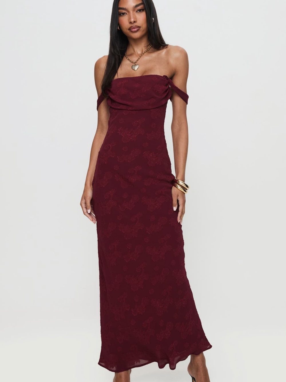 NWT Burgundy Off-The-Shoulder Dress - Picture 3 of 5